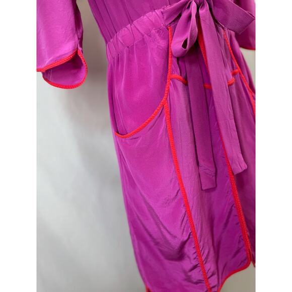 BCBG Max Azria Mandy Fuchsia Silk Shirt Dress with Pockets - Size XS - Picture 4 of 14